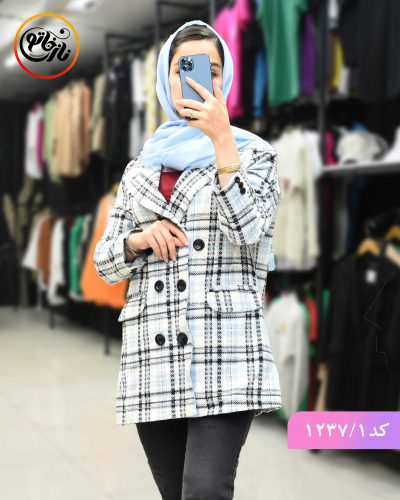 مانتو کتی چهارخونه پاییزه شنل ابی