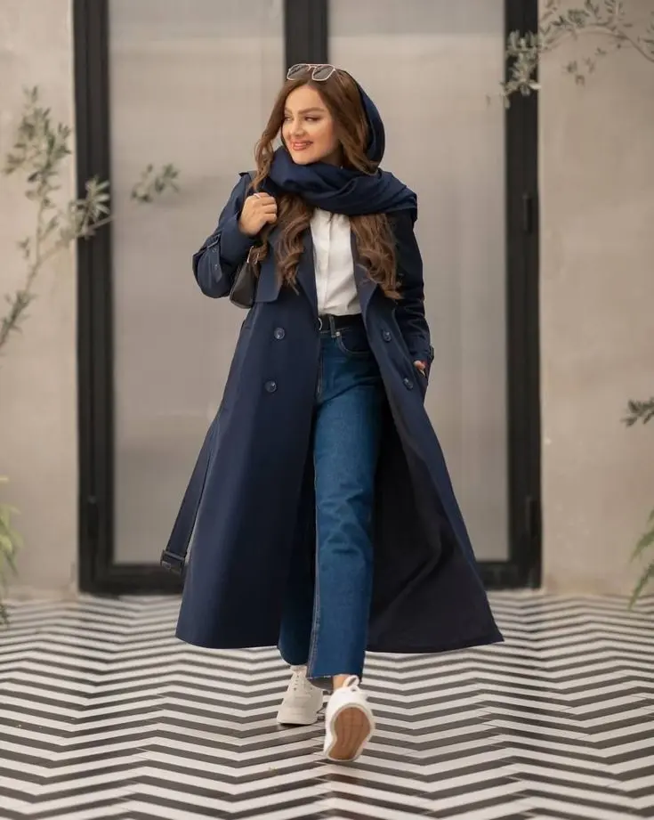 بارانی بلند سرمه ای