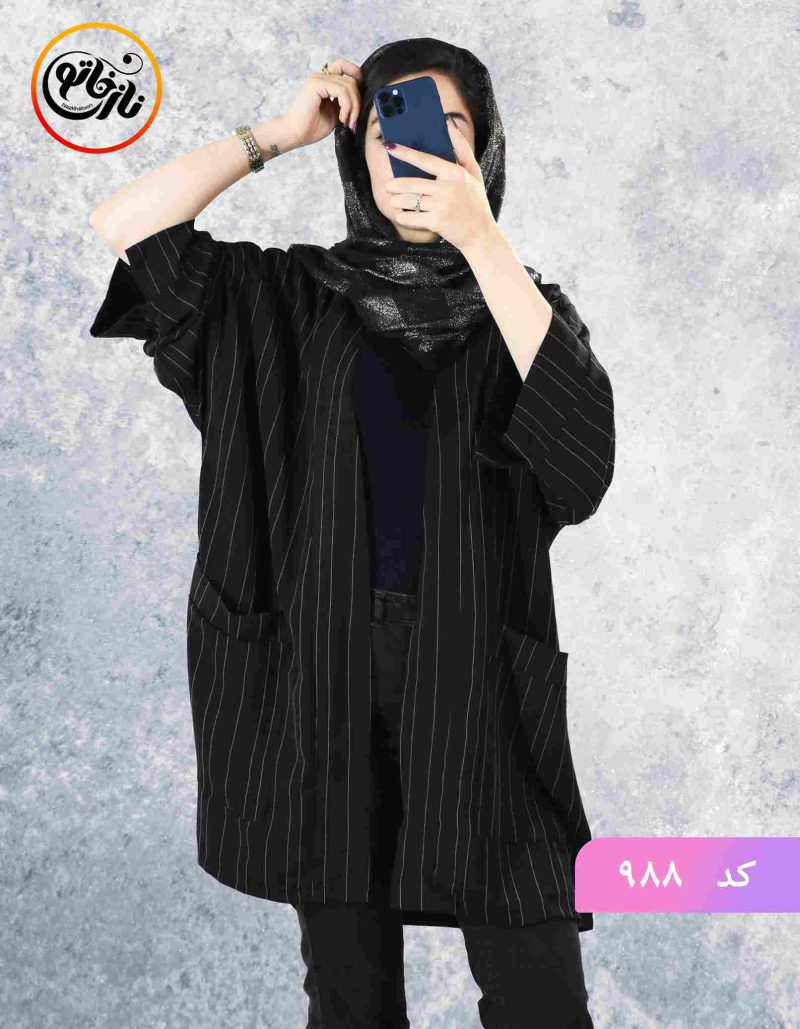 مانتو مشکی راه راه کد 988 - Image 1