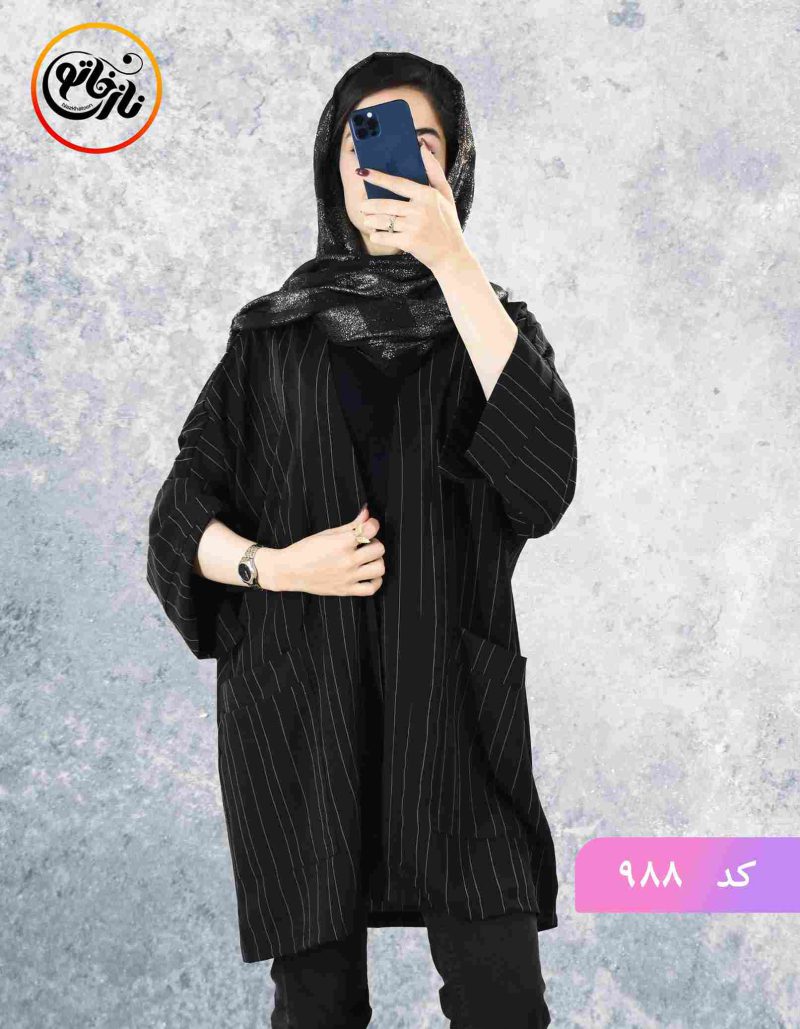 مانتو مشکی راه راه کد 988 - Image 2