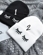 کلاه بافت سفید مشکی کد 1725 - Image 2