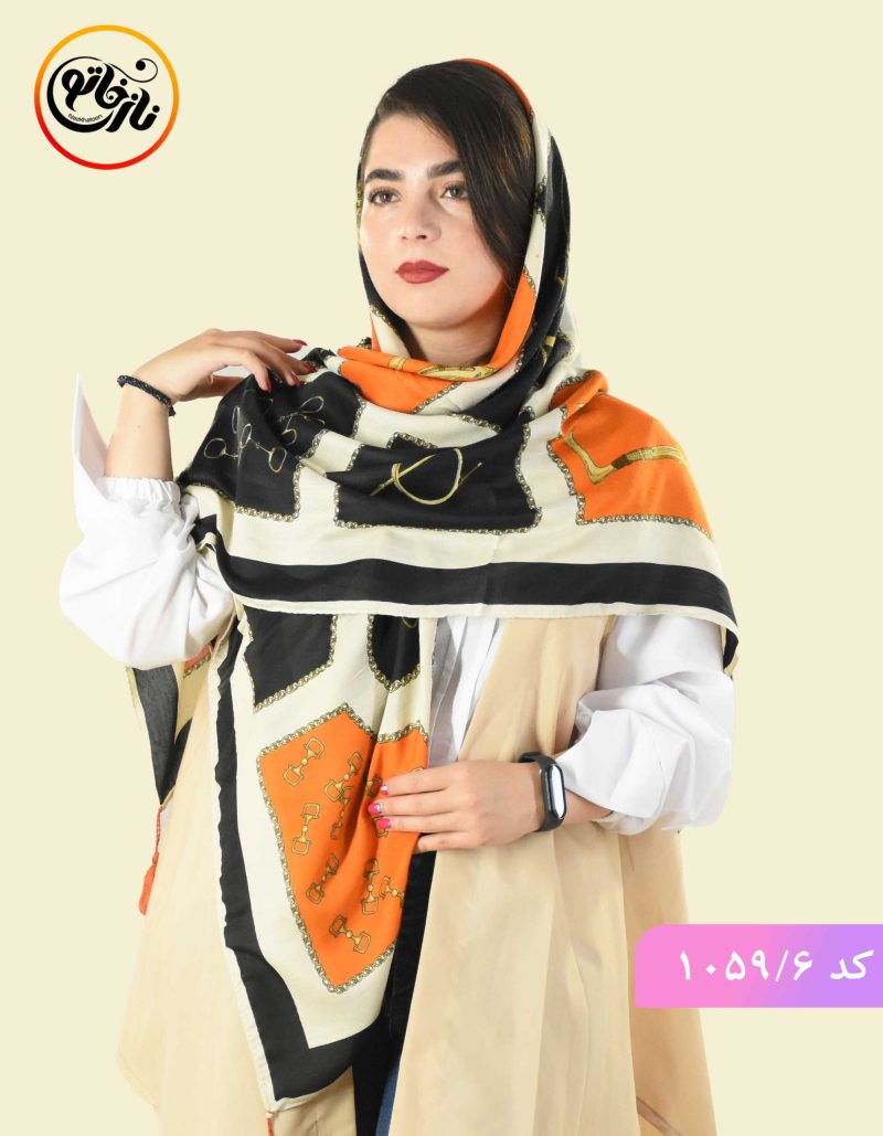 روسری نخی ارغوان نارنجی