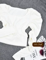 کراپ یقه خشتی استین پفی کد 1760 - Image 7