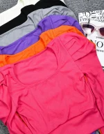 کراپ یقه خشتی استین پفی