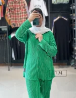 ست ساتن شومیز شلوار پلیسه