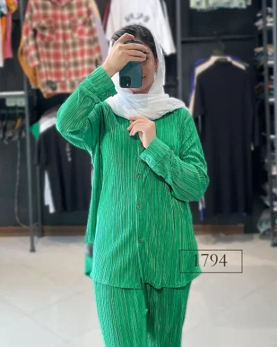 ست ساتن شومیز شلوار پلیسه