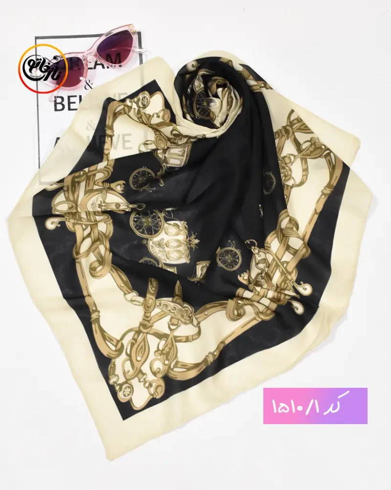 مینی اسکارف مشکی کرم کد 1510 - Image 2