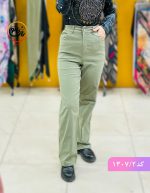 شلوار کتان نیم بگ سبز