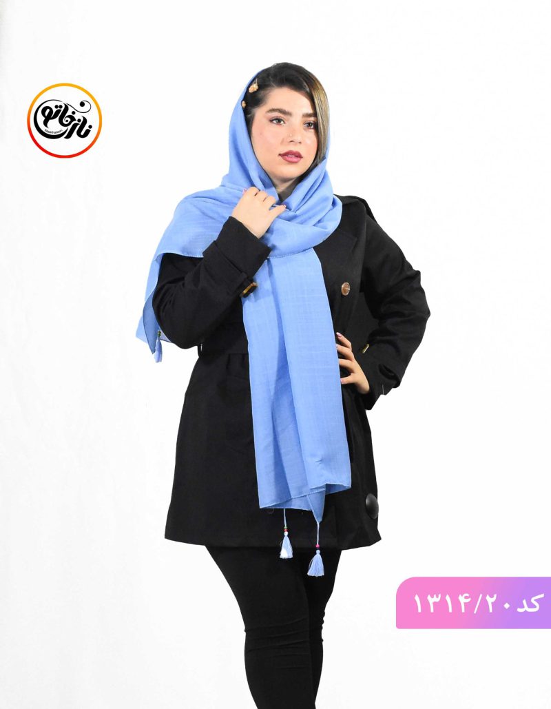 شال مداد رنگی نخی ابی کم رنگ