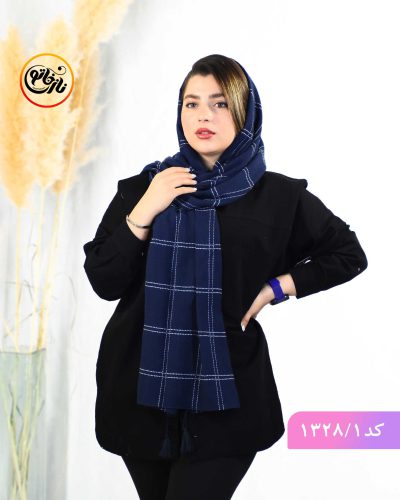 شال پفکی چهارخانه اریان سورمه ای