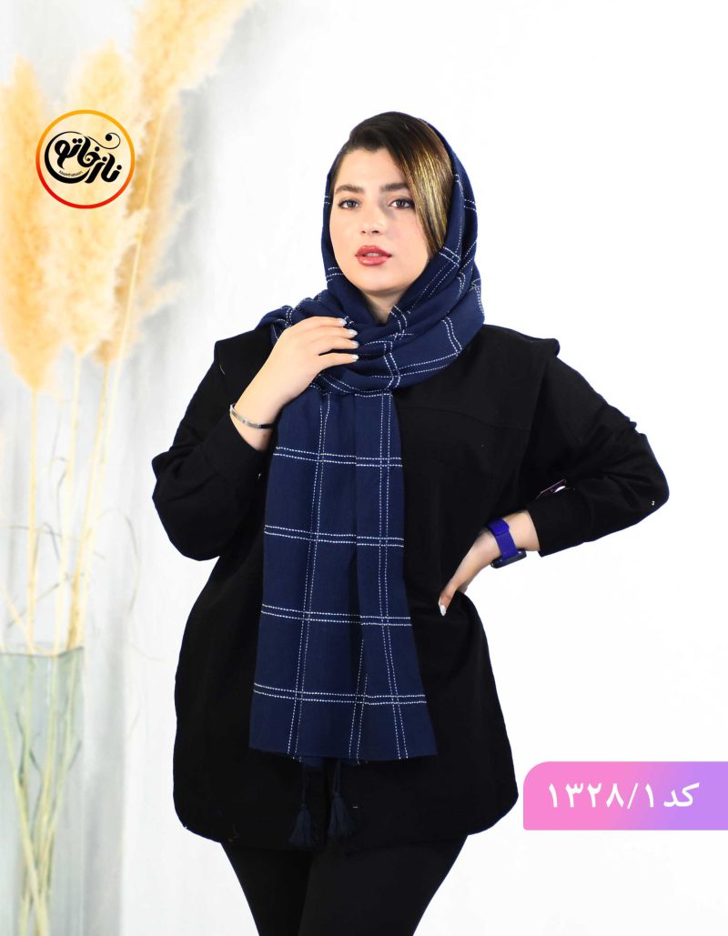 شال پفکی چهارخانه اریان سورمه ای