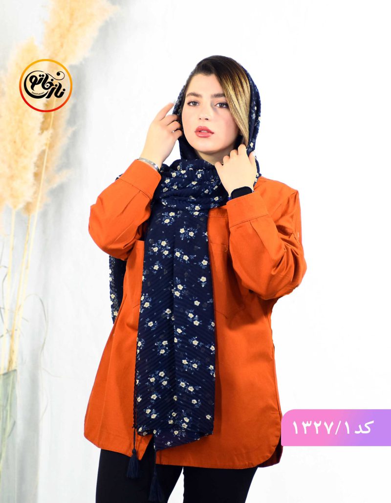 شال پلیسه گل گلی سورمه ای