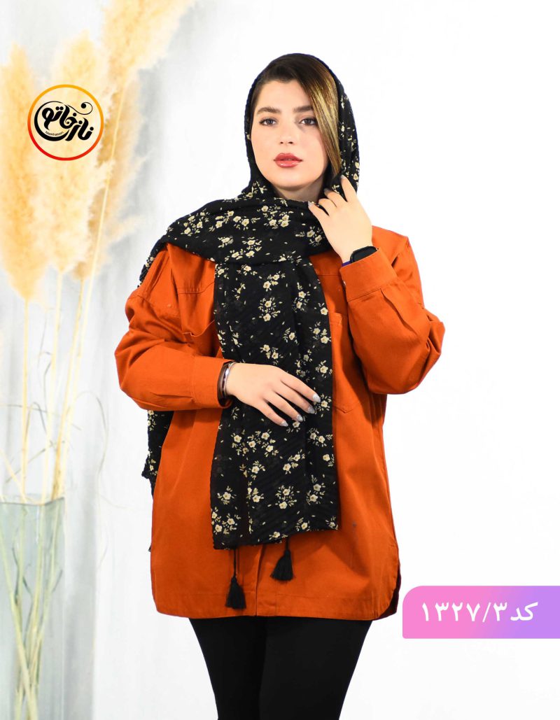 شال پلیسه گل گلی مشکی