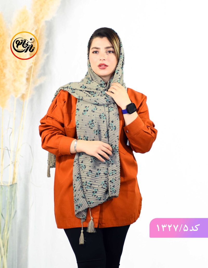 شال پلیسه گل گلی نسکافه ای