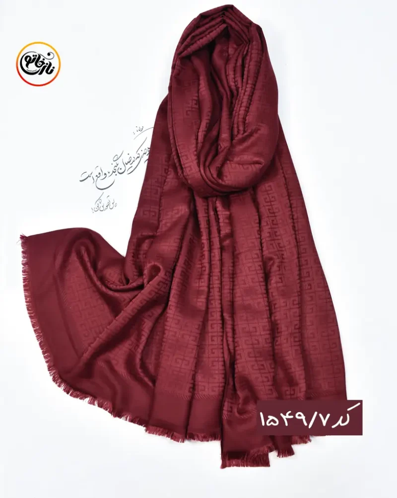 شال ژاکارد زرشکی کد 1549 - Image 8