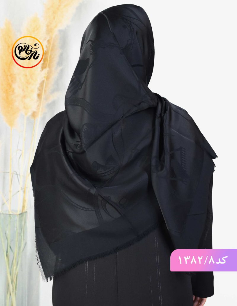 روسری مشکی ژاکارد کد 1382 - Image 9