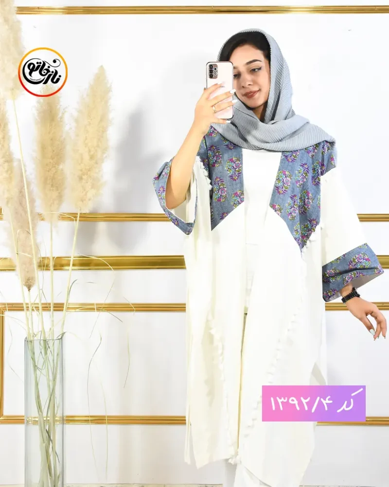 مانتو بلند لینن طرحدار کد 1392 - Image 4