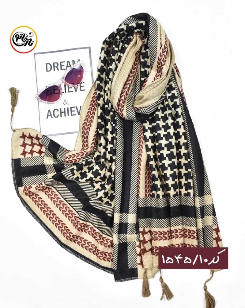 شال مخمل مشکی زرشکی کد 1545 - Image 11