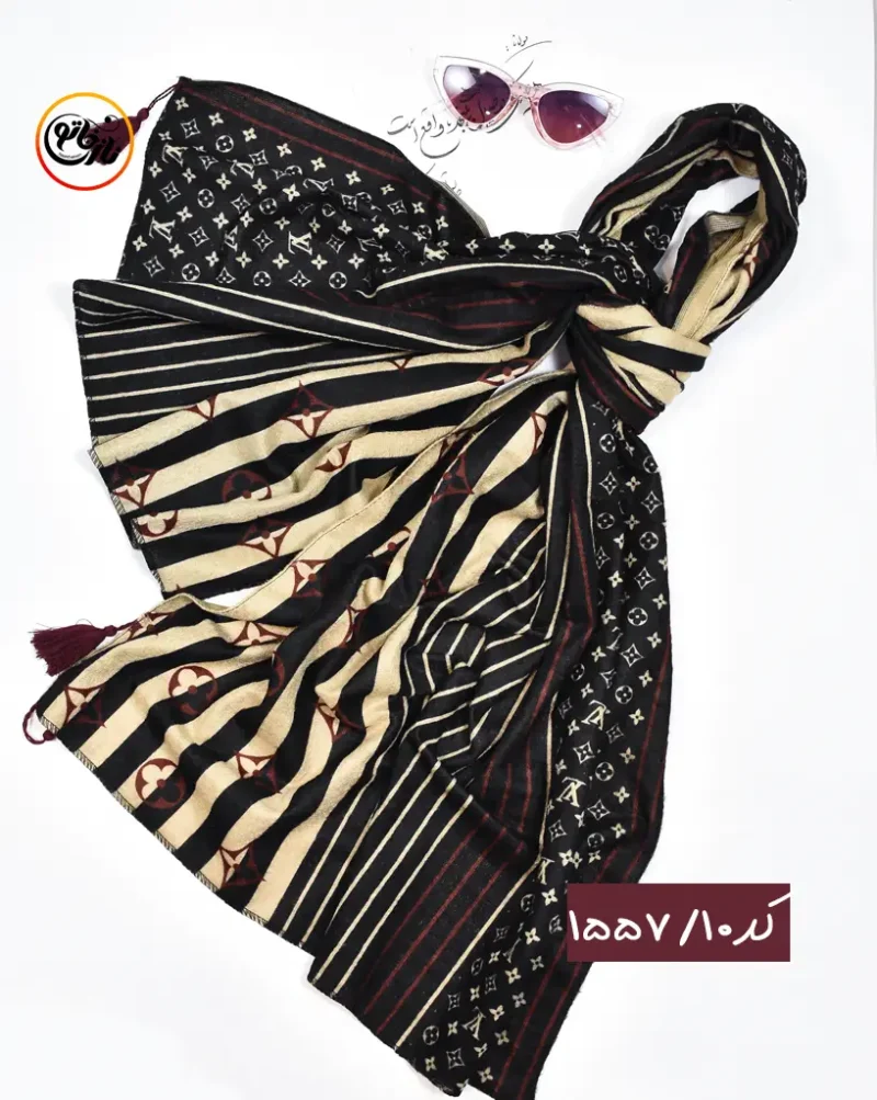شال مخمل زرشکی مشکی کد 1557 - Image 11