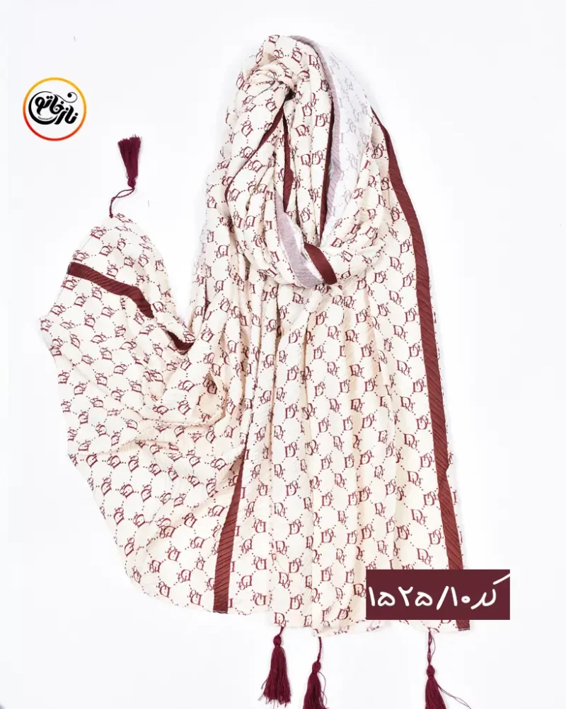 شال طرحدار سفید زرشکی