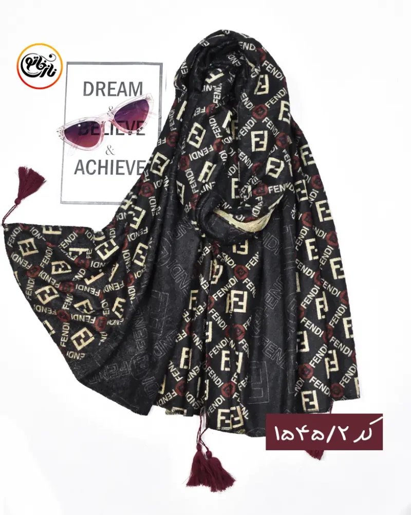 شال مخمل مشکی زرشکی کد 1545 - Image 3
