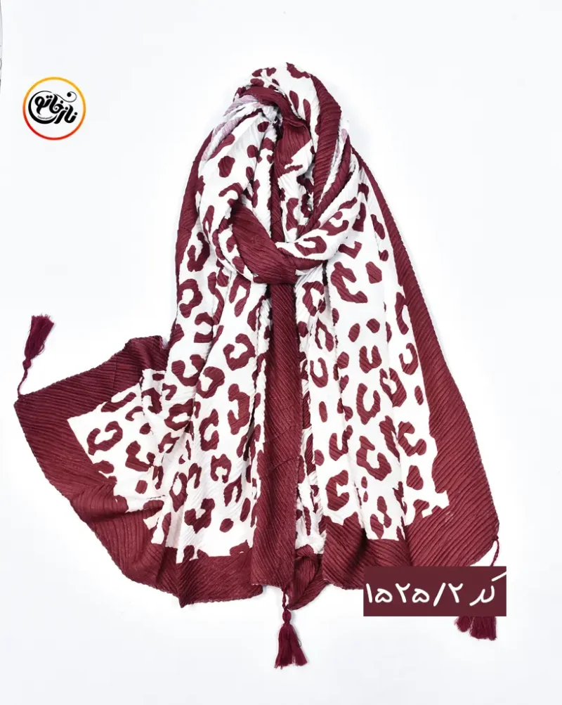 شال پلیسه زرشکی کرم  کد 1525 - Image 3