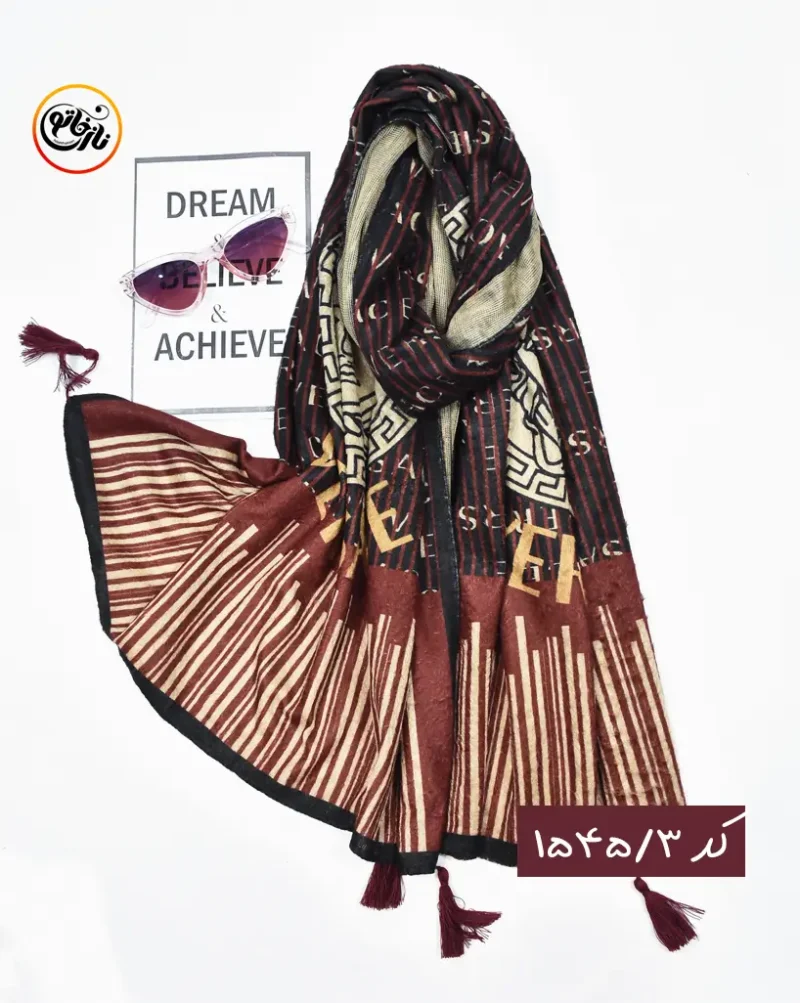 شال مخمل مشکی زرشکی کد 1545 - Image 4