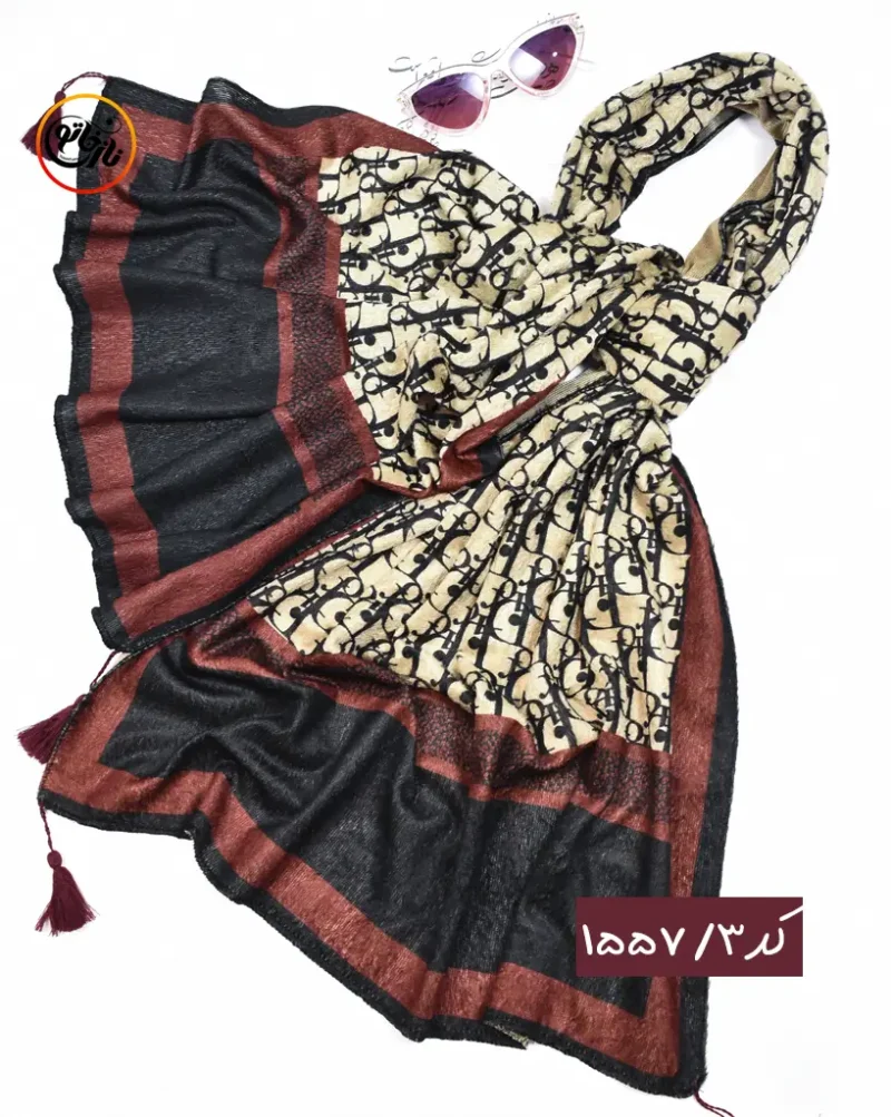 شال مخمل زرشکی مشکی کد 1557 - Image 4