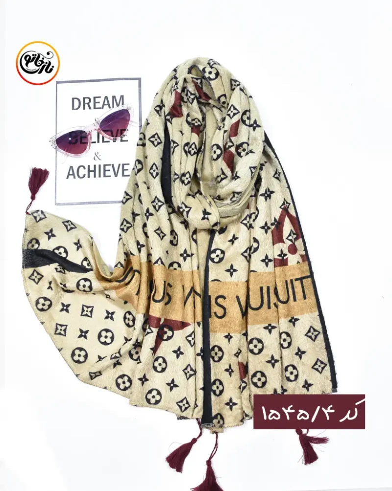 شال مخمل مشکی زرشکی کد 1545 - Image 5