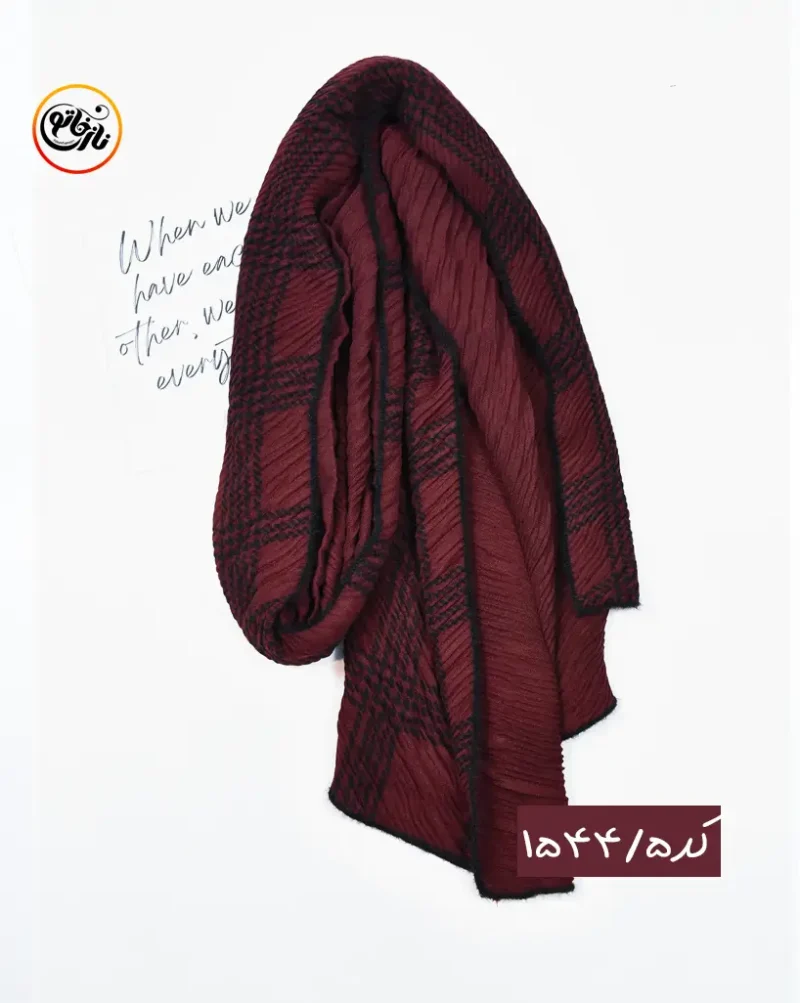شال پلیسه زرشکی طرحدار کد 1544 - Image 6
