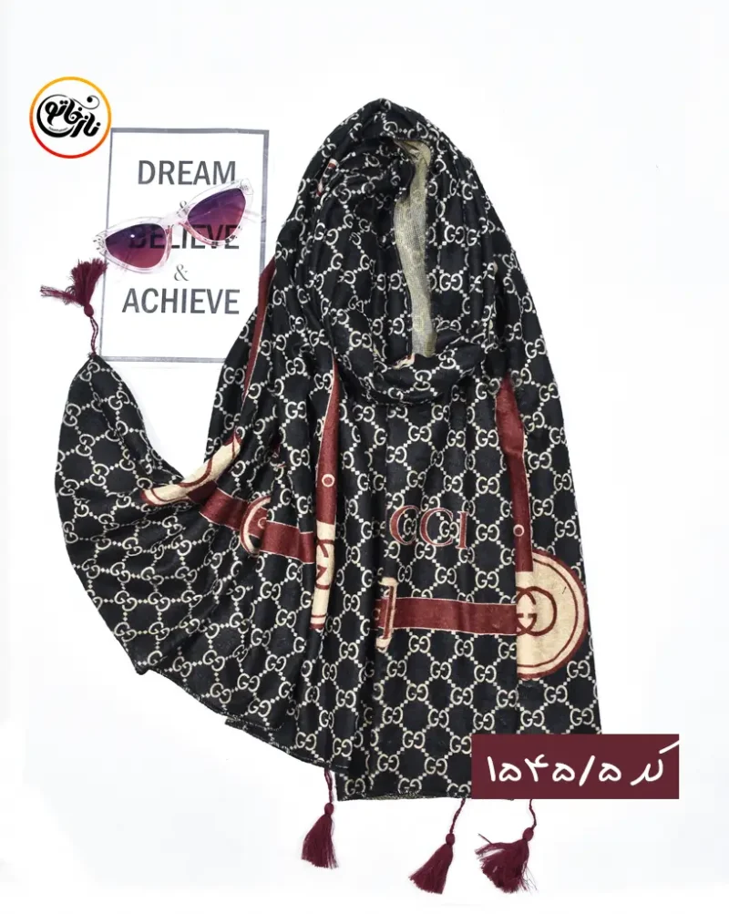 شال مخمل مشکی زرشکی کد 1545 - Image 6