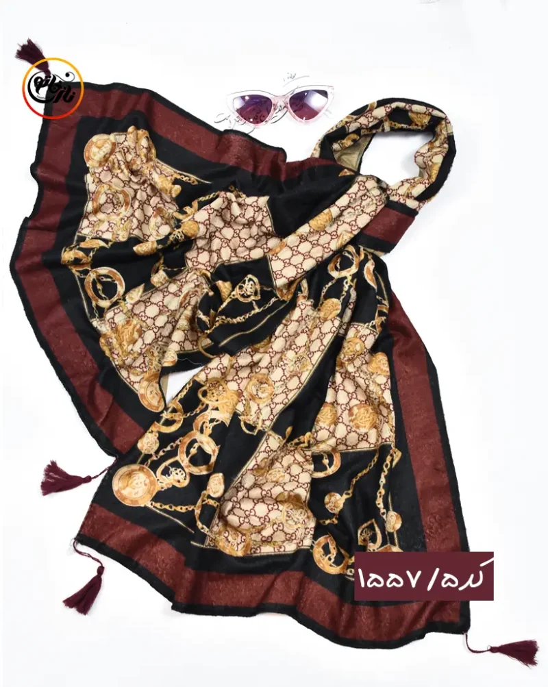 شال مخمل زرشکی مشکی کد 1557 - Image 6