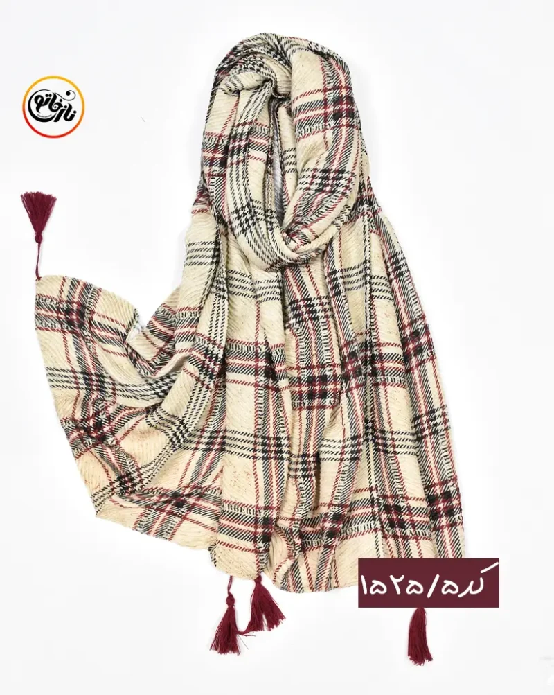 شال پلیسه زرشکی کرم  کد 1525 - Image 6
