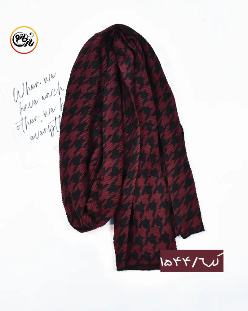 شال پلیسه زرشکی طرحدار کد 1544 - Image 7