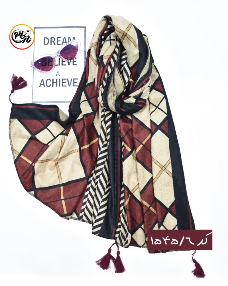 شال مخمل مشکی زرشکی کد 1545 - Image 7