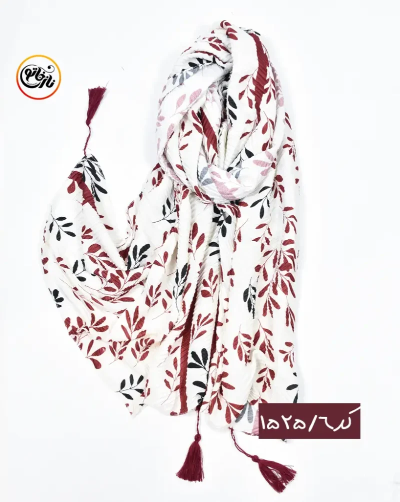 شال پلیسه زرشکی کرم  کد 1525 - Image 7