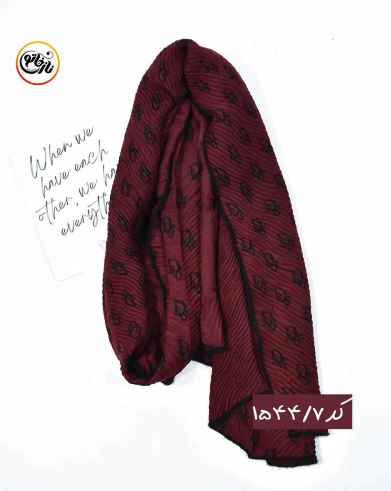 شال پلیسه زرشکی طرحدار کد 1544 - Image 8