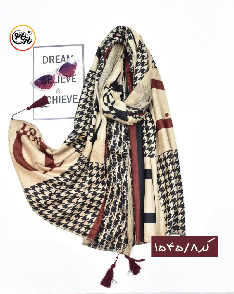 شال مخمل مشکی زرشکی کد 1545 - Image 9