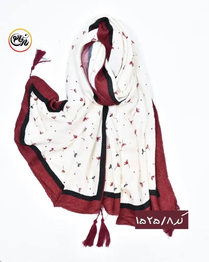شال پلیسه زرشکی کرم  کد 1525 - Image 9