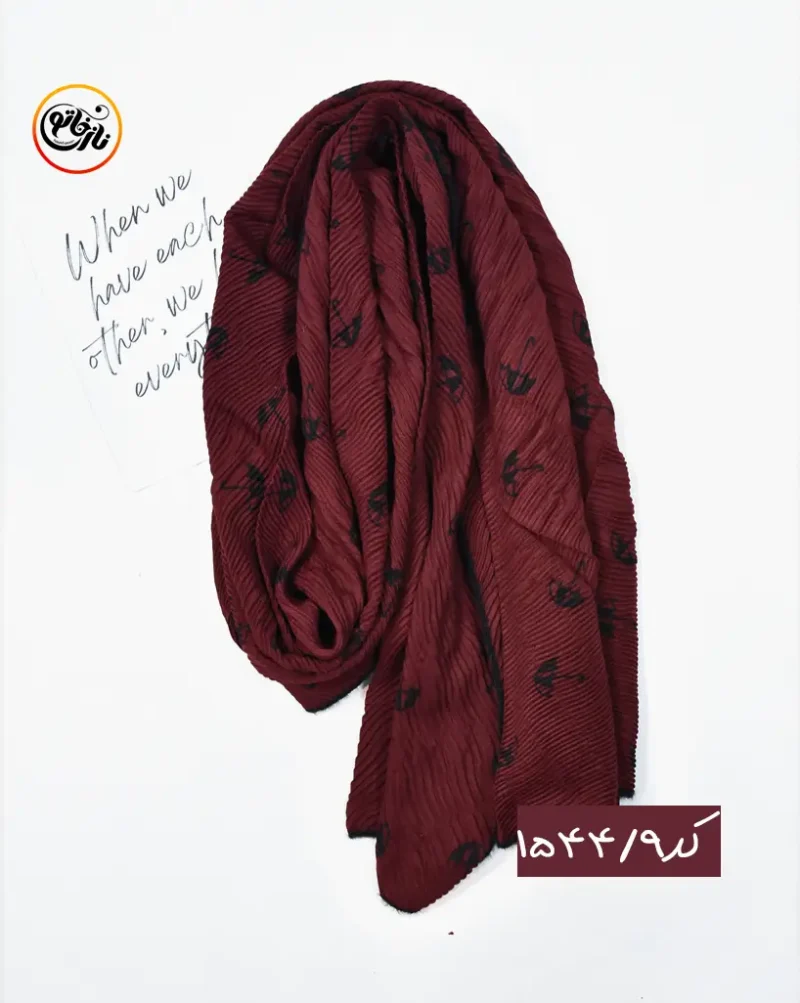 شال پلیسه زرشکی طرحدار کد 1544 - Image 10