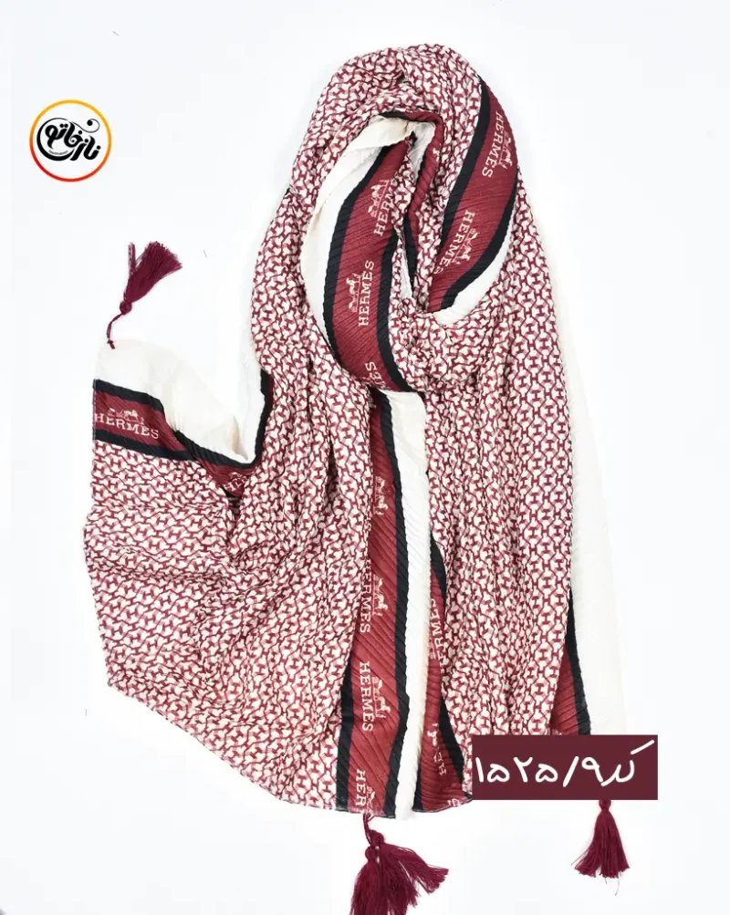 شال پلیسه زرشکی کرم  کد 1525 - Image 10