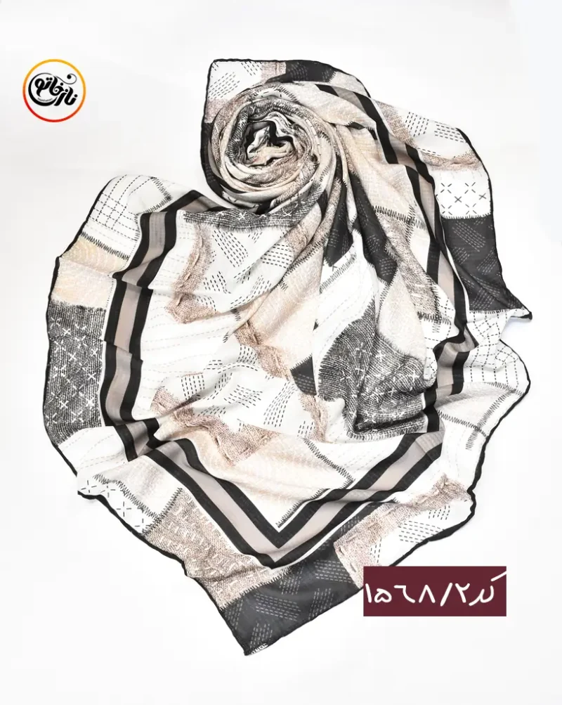 روسری نخی کرم مشکی کد 1568 - Image 3