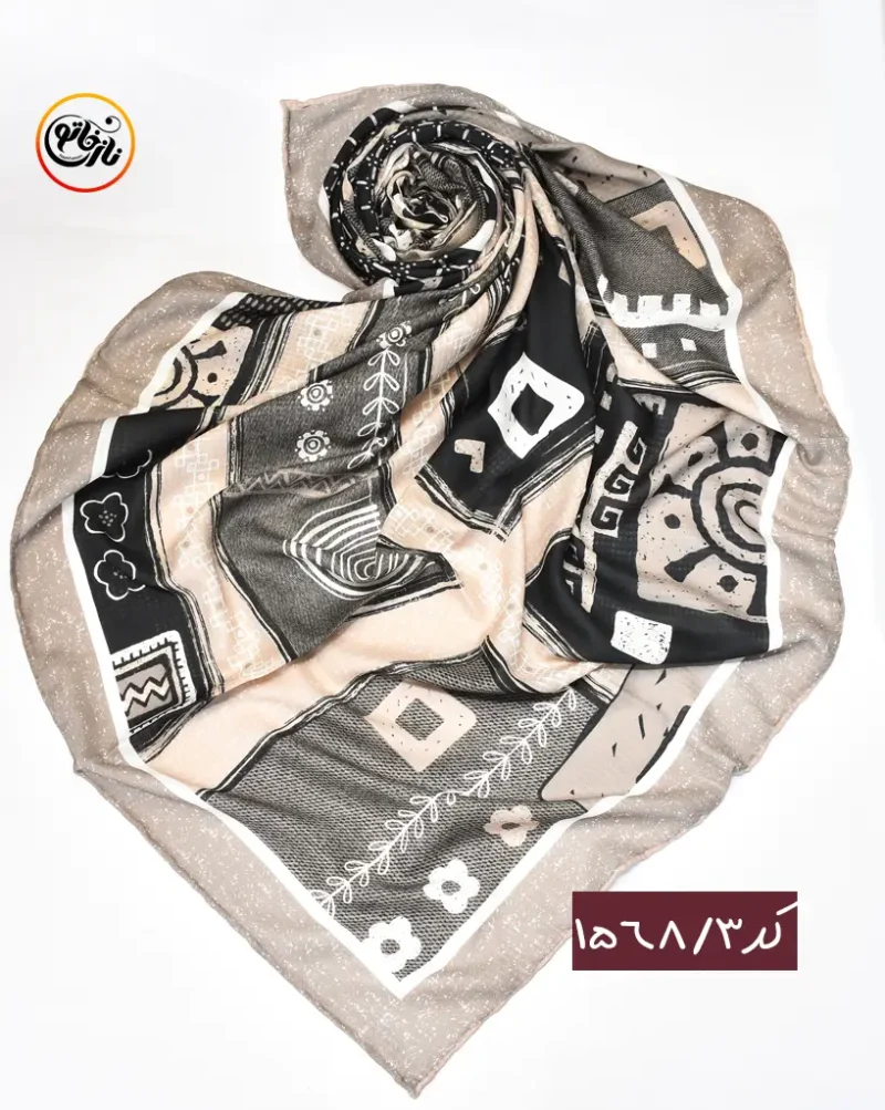 روسری نخی کرم مشکی کد 1568 - Image 4