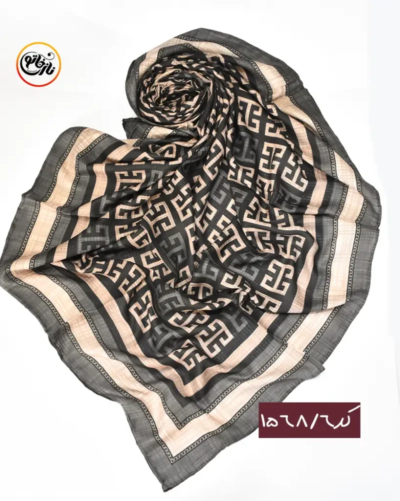 روسری نخی کرم مشکی کد 1568 - Image 7
