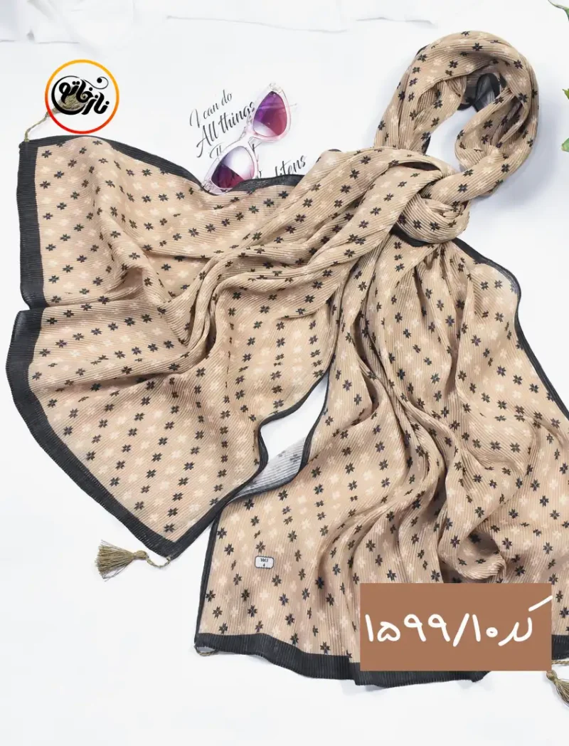 شال قهوه ای کرم پلیسه کد 1599 - Image 11