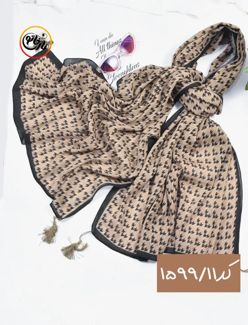 شال قهوه ای کرم پلیسه کد 1599 - Image 12