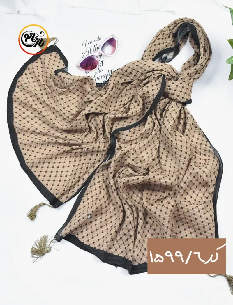 شال قهوه ای کرم پلیسه کد 1599 - Image 7