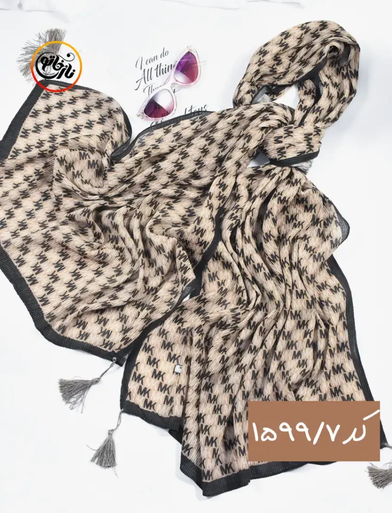 شال قهوه ای کرم پلیسه کد 1599 - Image 8