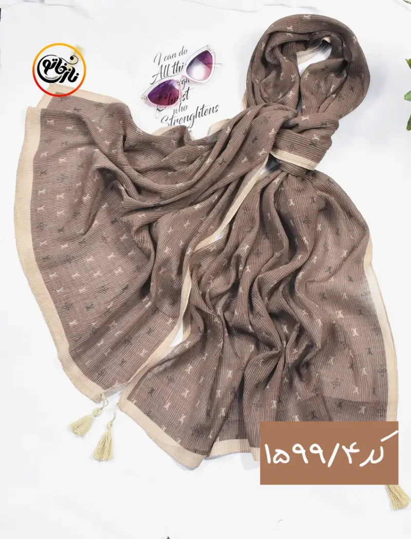 شال قهوه ای کرم پلیسه کد 1599 - Image 5