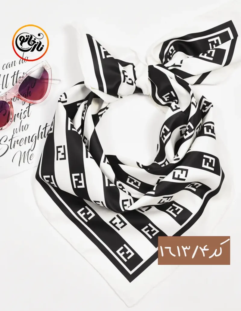 مینی اسکارف سفید مشکی کد 1613 - Image 6